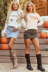 Apricot Boo Knitted Pattern Ribbed Edge Drop Shoulder Sweater Sweaters JT's Designer Fashion