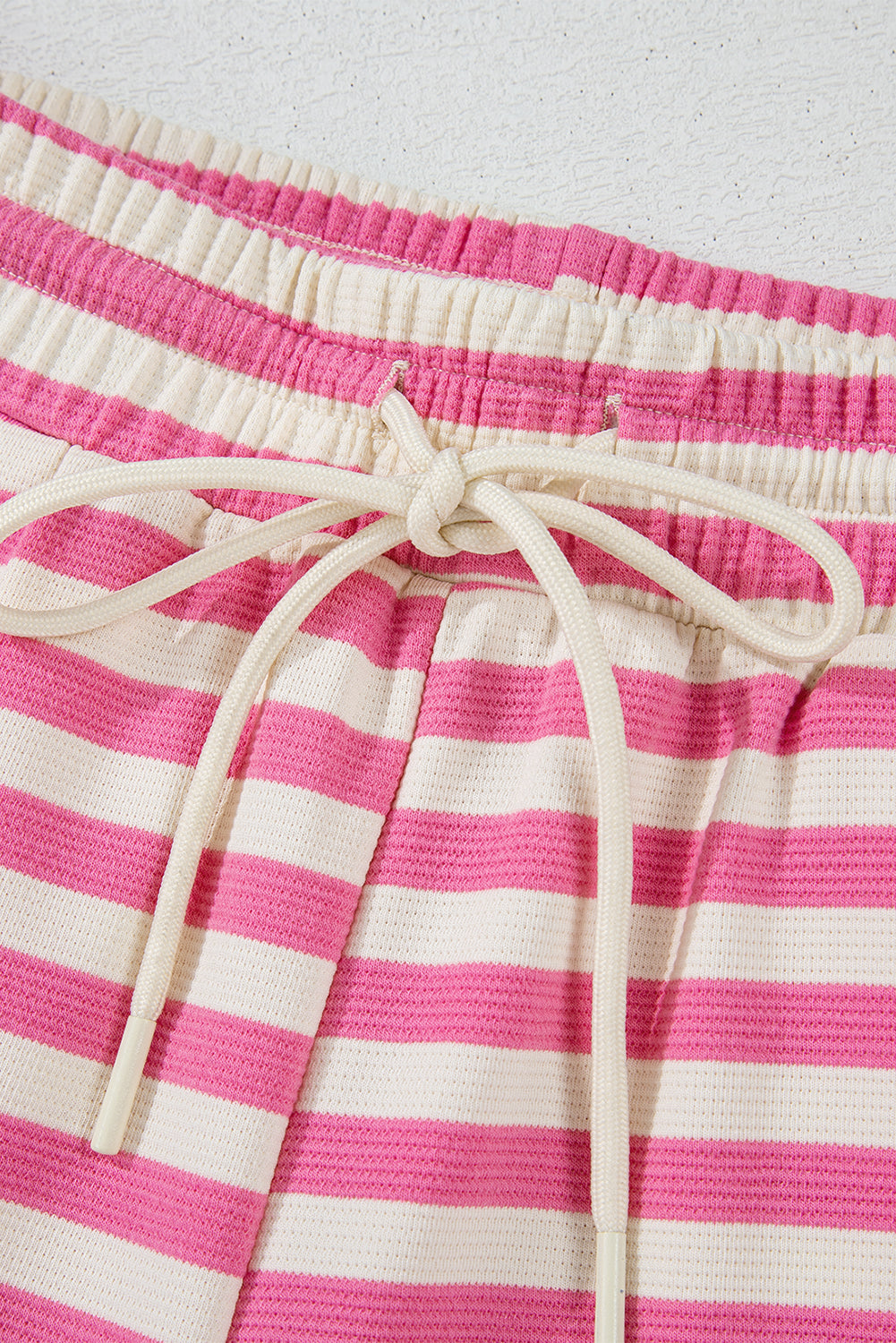 Rose Stripe Crew Neck T Shirt and Drawstring Shorts Set Short Sets JT's Designer Fashion