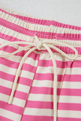 Rose Stripe Crew Neck T Shirt and Drawstring Shorts Set Short Sets JT's Designer Fashion