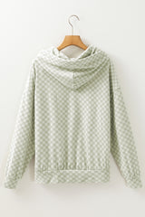 Green Checkered Print Kangaroo Pocket Drawstring Hoodie Sweatshirts & Hoodies JT's Designer Fashion
