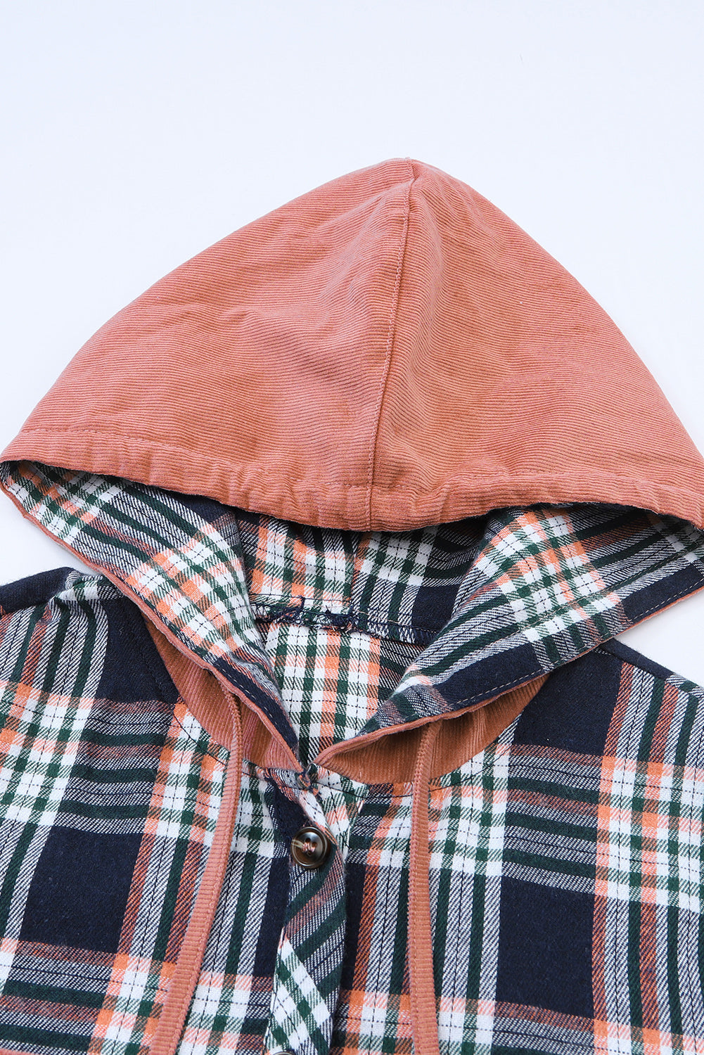 Pink Contrast Hooded Drawstring Plaid Shacket Plaid Shackets JT's Designer Fashion
