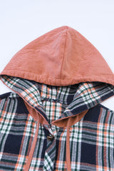 Pink Contrast Hooded Drawstring Plaid Shacket Plaid Shackets JT's Designer Fashion