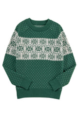 Green Christmas Snowflake Dotted Print Round Neck Sweater Sweaters JT's Designer Fashion