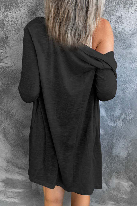 Black Solid Color Open-Front Buttons Cardigan Sweaters & Cardigans JT's Designer Fashion