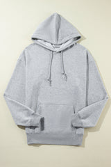 Light Grey Fleece Lined Kangaroo Pocket Drawstring Chunky Hoodie Sweatshirts & Hoodies JT's Designer Fashion