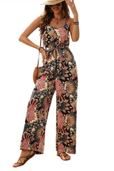 Black Floral Print Belted Sleeveless Wide Leg Jumpsuit Jumpsuits & Rompers JT's Designer Fashion