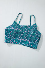 Blue Floral Print Smocked Cute Bikini Set Bikinis JT's Designer Fashion