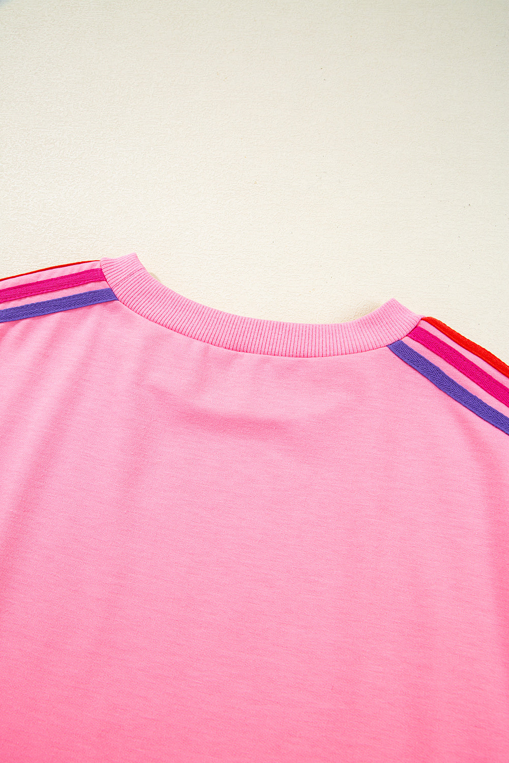Bonbon Color Contrast Crewneck T Shirt and Wide Leg High Waist Pants Set Pant Sets JT's Designer Fashion