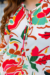 Orange Floral Print Drawstring V Neck Tiered Plus Size Dress Plus Size Maxi Dresses JT's Designer Fashion