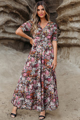 Brown Mesh Leopard Floral Reversible V Neck Short Sleeve Dress Dresses JT's Designer Fashion