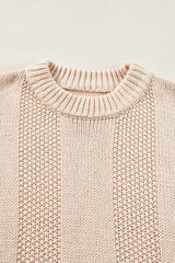 Pale Khaki Solid Color Cable Knit Ribbed Loose Sweater Sweaters JT's Designer Fashion