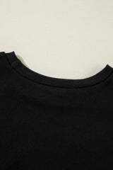 Black Solid O Neck High Low Hem Pullover Sweatshirt Sweatshirts & Hoodies JT's Designer Fashion