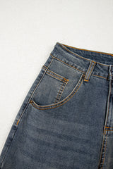 Sail Blue Exposed Stitching Loose Straight High Waist Jeans Jeans JT's Designer Fashion