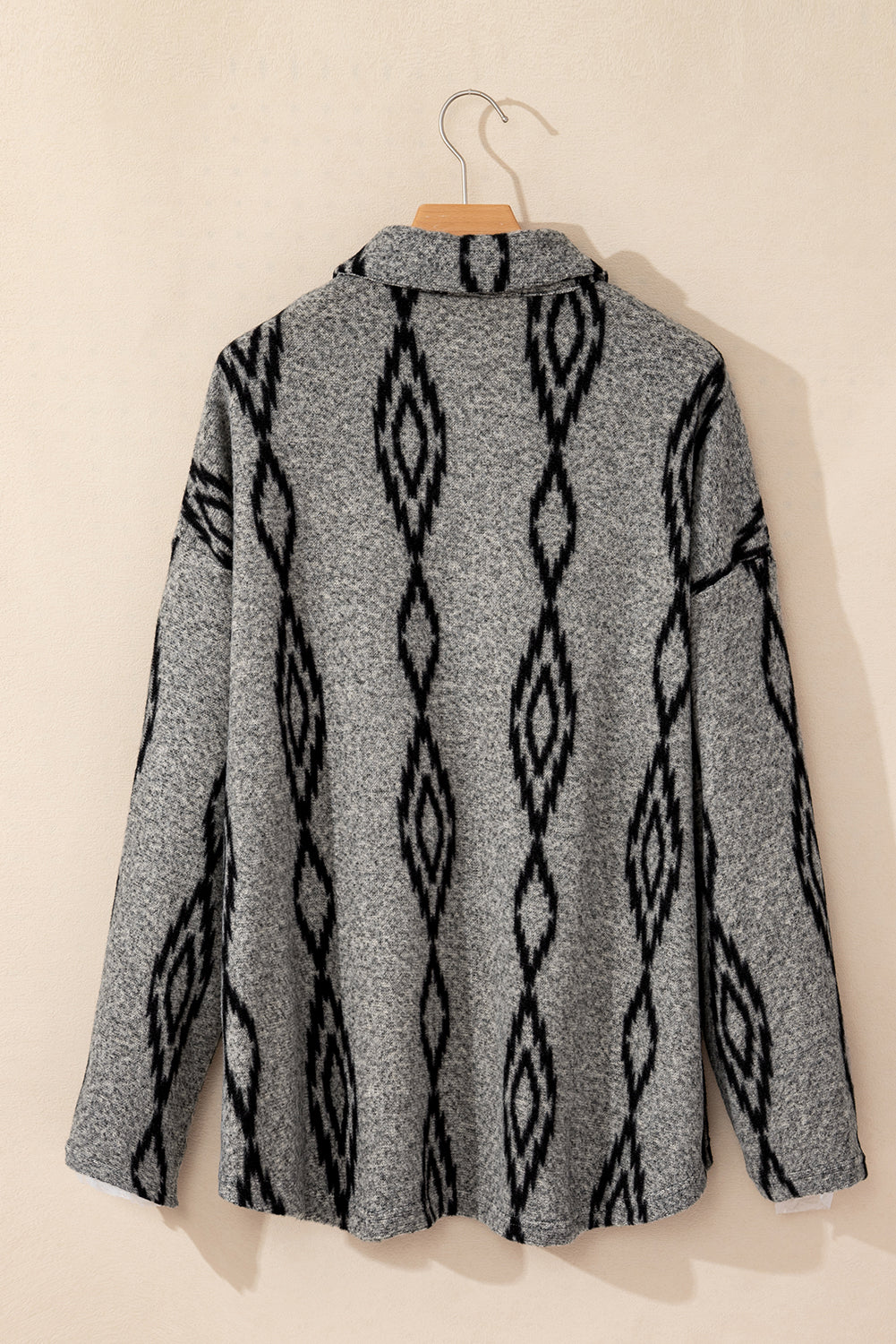 Gray Aztec Contrast Chest Pockets Loose Shacket Jackets JT's Designer Fashion