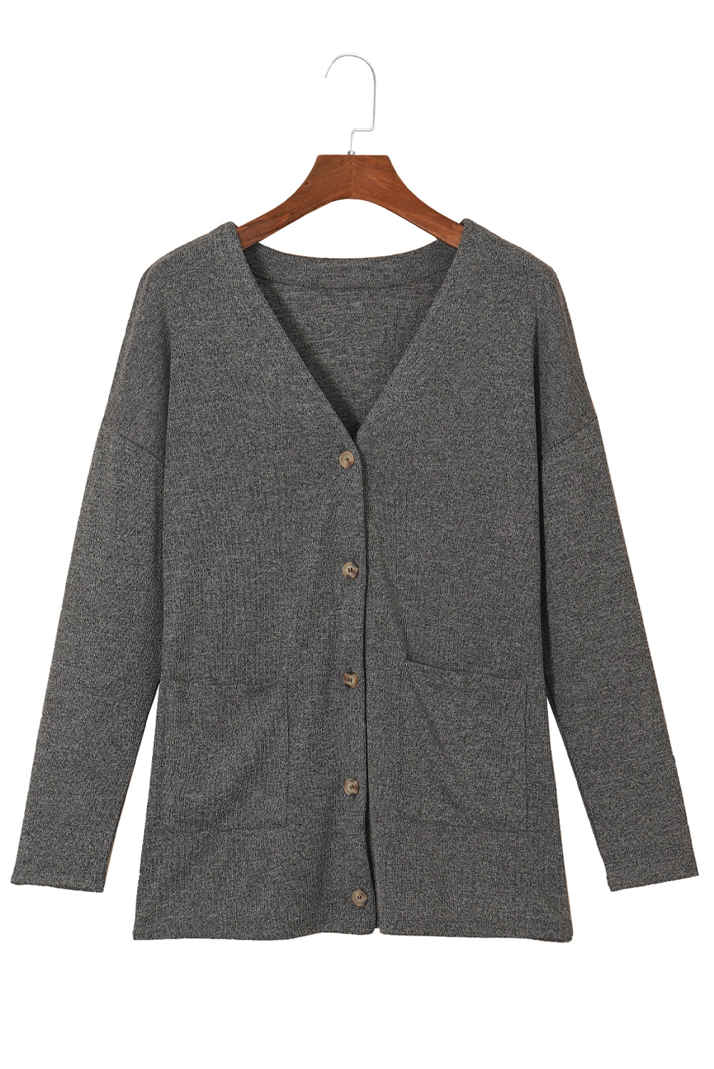 Gray Heather Knit Pocketed Button Front Cardigan Sweaters & Cardigans JT's Designer Fashion