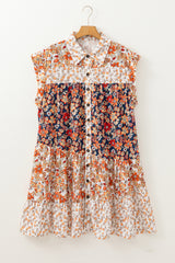 Beige Plus Size Floral Patchwork Button Front Collared Mini Dress Plus Size Mini Dresses JT's Designer Fashion