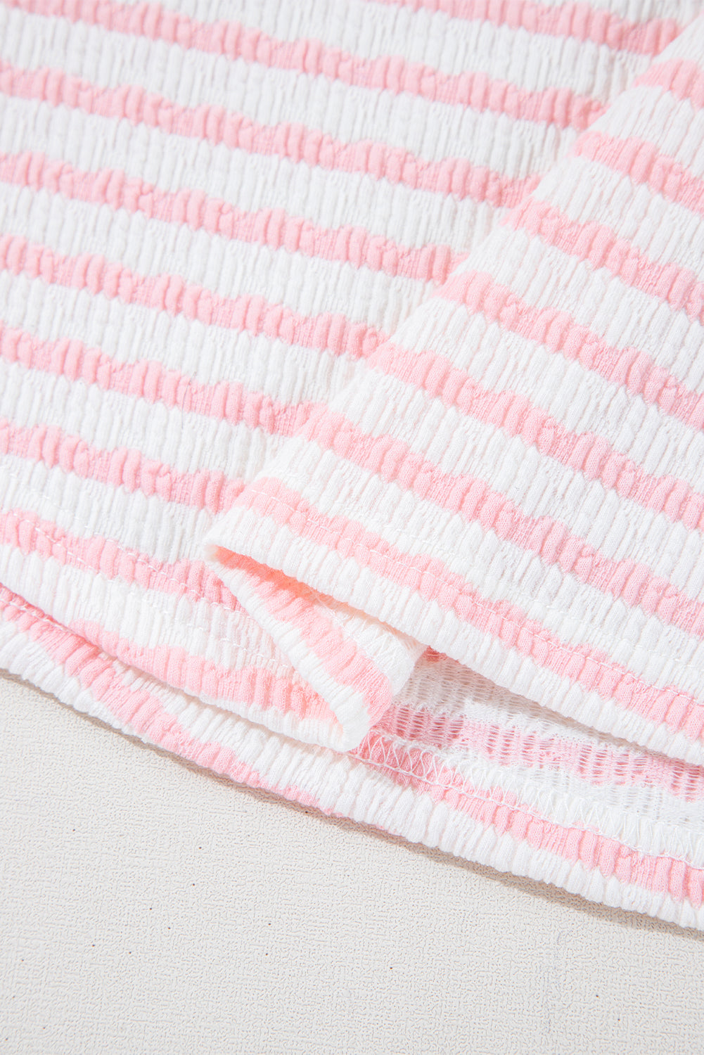 Pink Stripe Knitted Short Sleeve Top and Drawstring Shorts Set Short Sets JT's Designer Fashion
