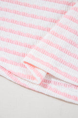 Pink Stripe Knitted Short Sleeve Top and Drawstring Shorts Set Short Sets JT's Designer Fashion