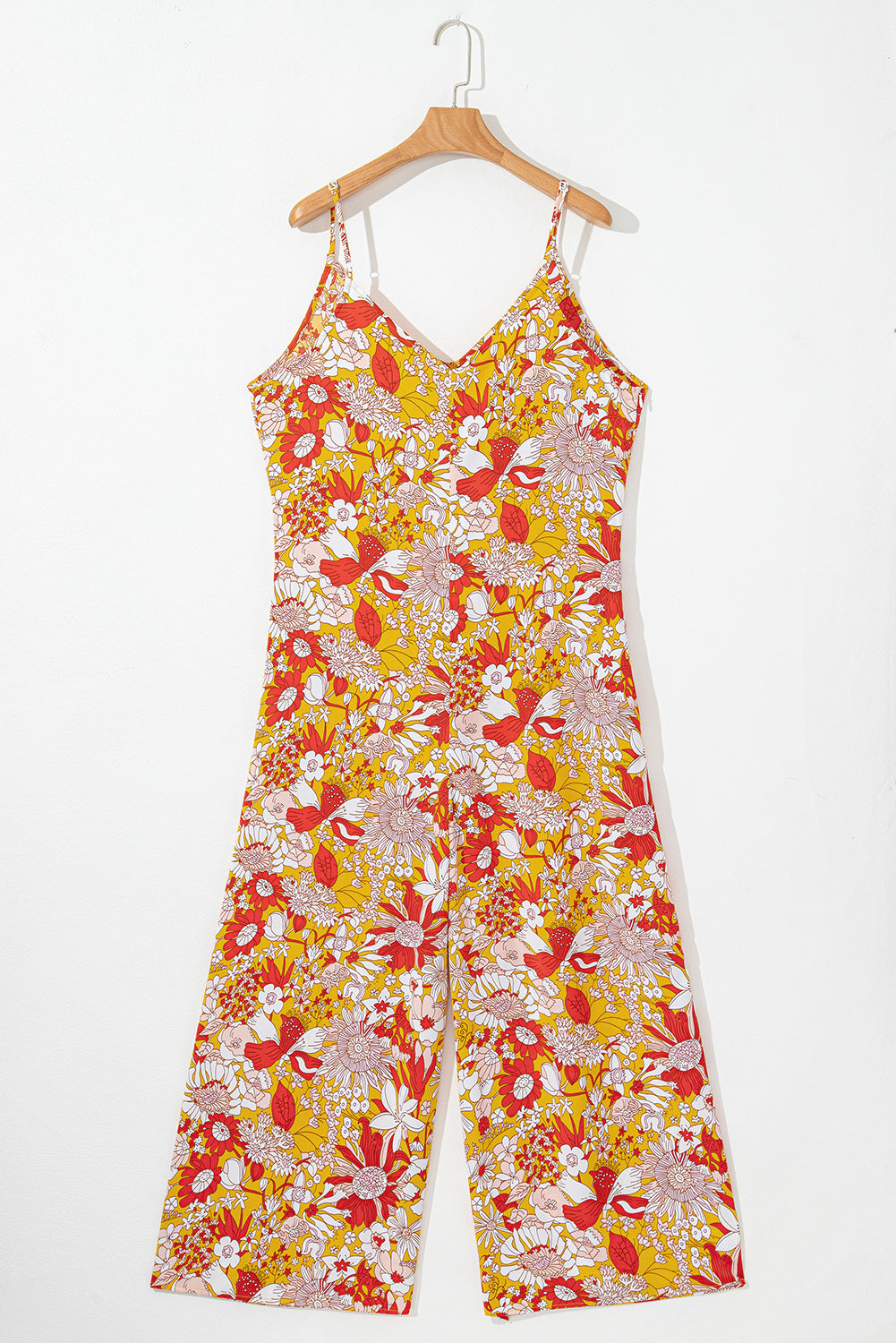 Orange Floral V Neck Wide Leg Sleeveless Jumpsuit Jumpsuits & Rompers JT's Designer Fashion