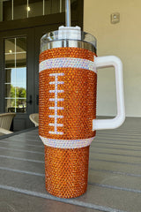 Orange Rhinestone Rugby Football Handle Vacuum Cup 40oz Tumblers JT's Designer Fashion