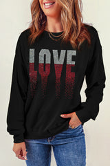 Black Rhinestone LOVE Graphic Crewneck Valentines Sweatshirt Graphic Sweatshirts JT's Designer Fashion