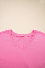 Bonbon V Neck Drop Shoulder Tee and Patchwork Drawstring Elastic Waistband Shorts Set Short Sets JT's Designer Fashion