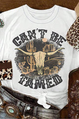 White Cant Be Tamed Western Steer Head Crew Neck T Shirt Graphic Tees JT's Designer Fashion
