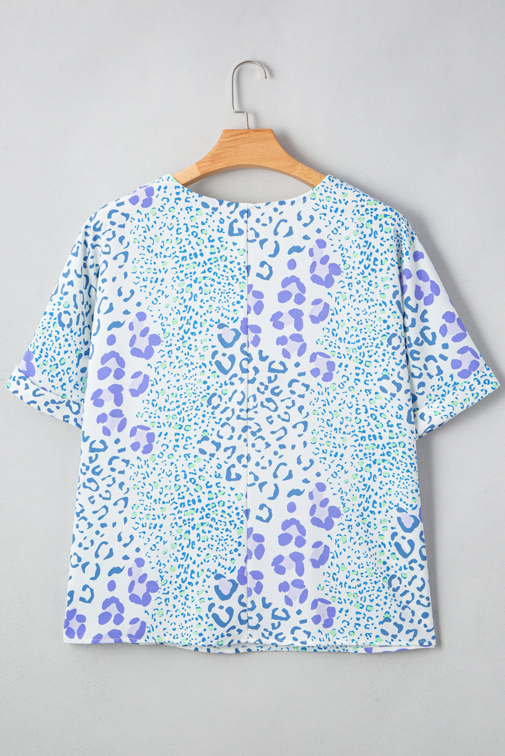 Sky Blue Leopard Print Short Sleeve V Neck Plus Size Top Plus Size Blouses & Shirts JT's Designer Fashion