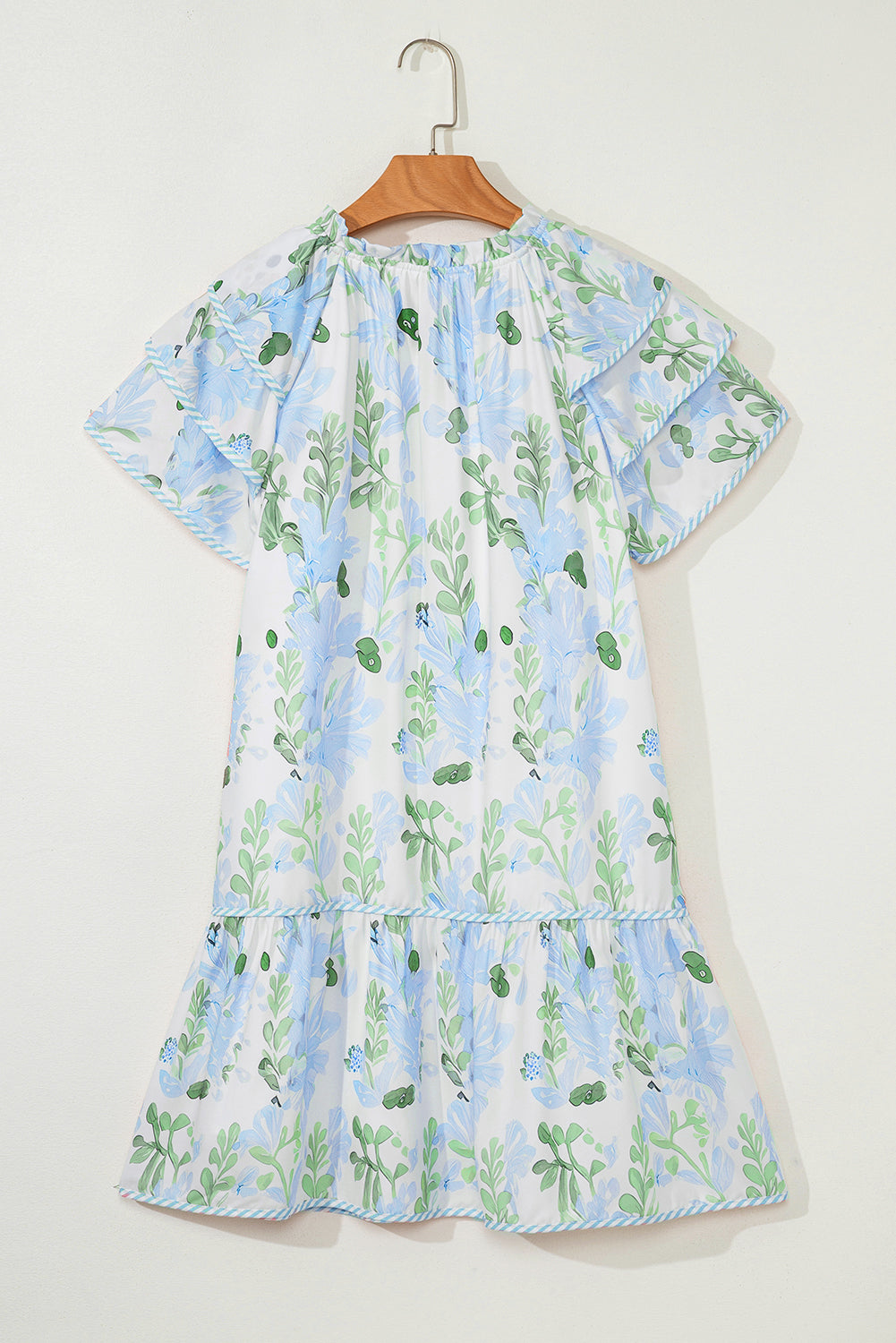 Sky Blue Floral Contrast Edge Layered Short Sleeve Mini Dress Floral Dresses JT's Designer Fashion