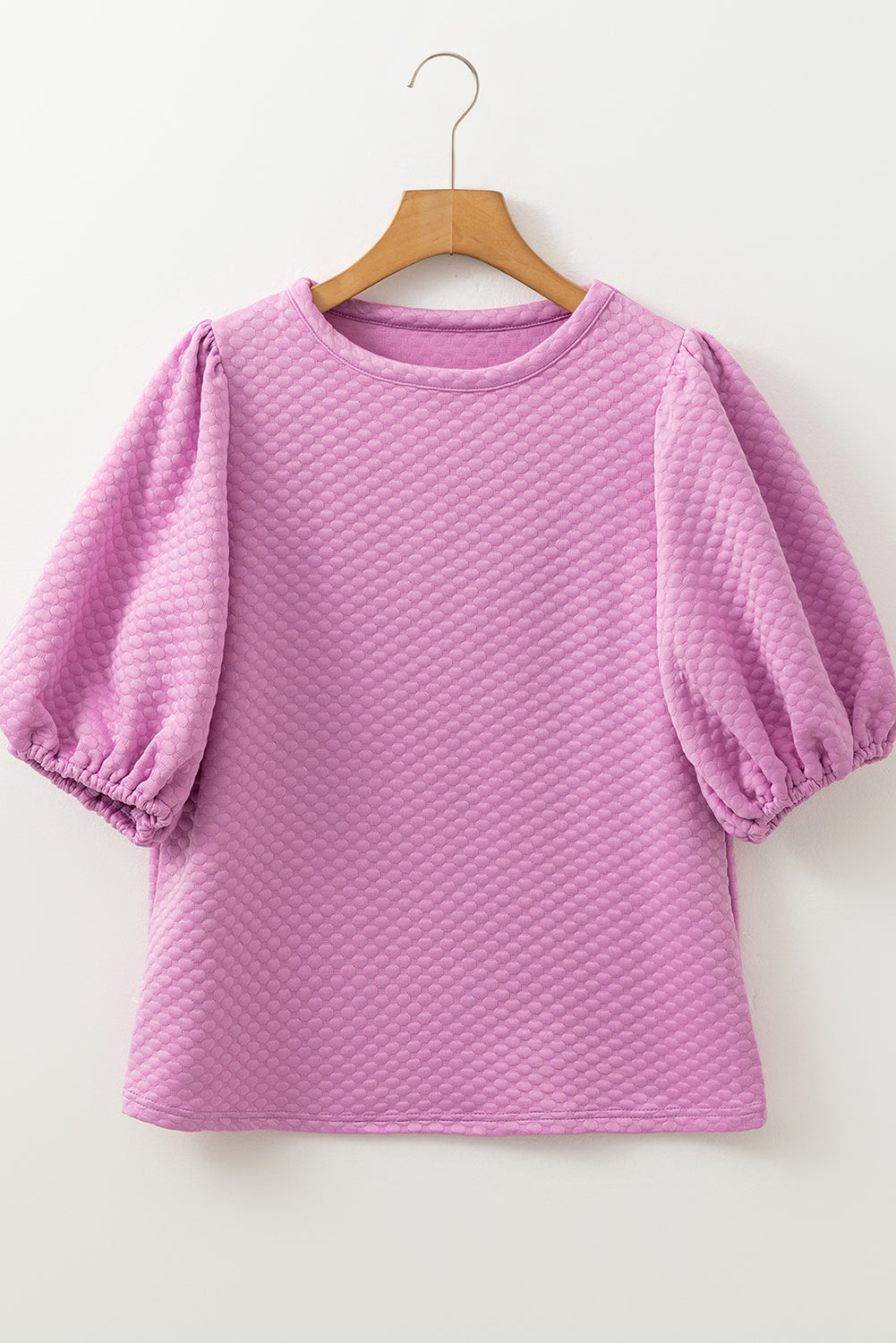 Phalaenopsis Solid Textured O Neck Puff Sleeve Blouse Blouses & Shirts JT's Designer Fashion