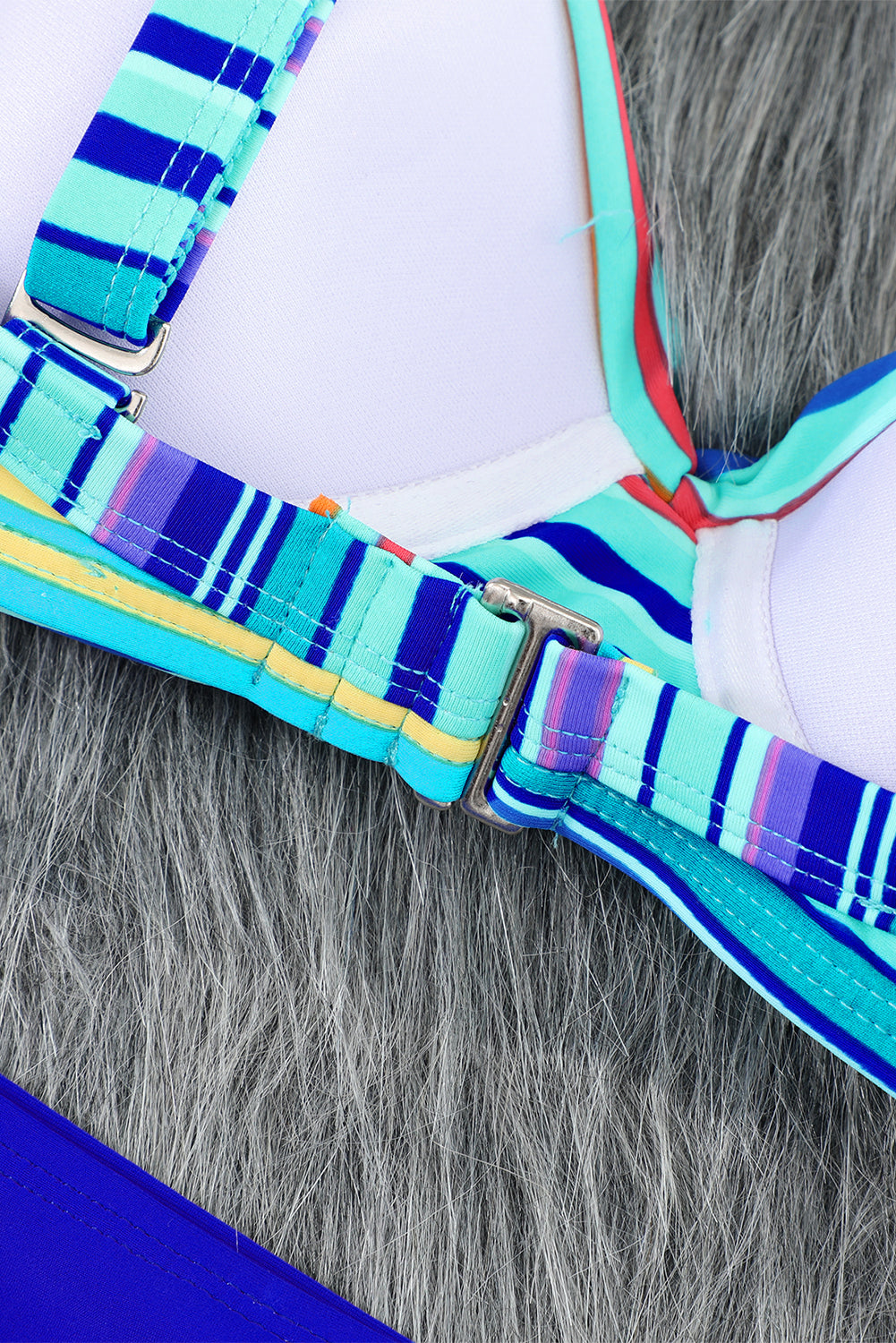 Sky Blue Twisted Bust Striped Bikini Set Bikinis JT's Designer Fashion