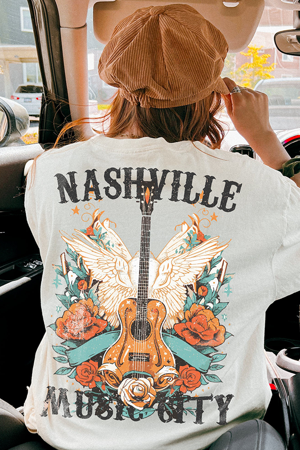 White NASHVILLE MUSIC CITY Guitar Wings Graphic Tee Graphic Tees JT's Designer Fashion