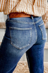 Sail Blue Mineral Wash Raw Hem High Waist Flared Jeans Jeans JT's Designer Fashion