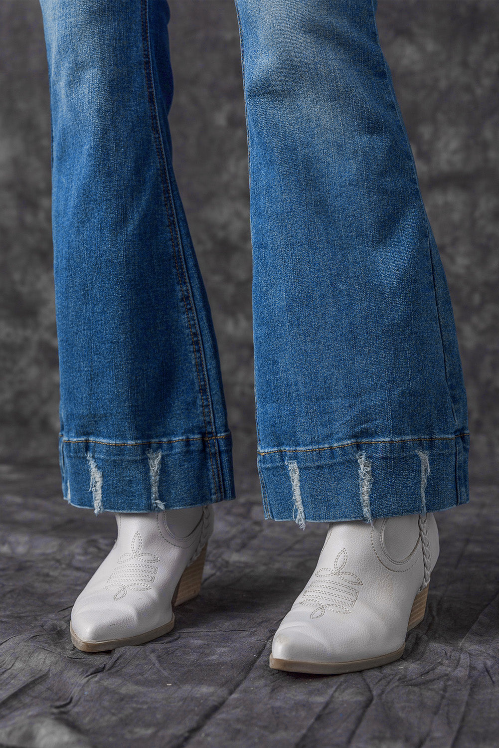 Sky Blue Slight Distressed Medium Wash Flare Jeans Jeans JT's Designer Fashion