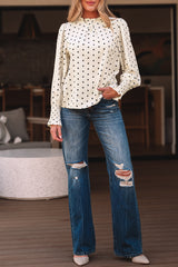 Apricot Polka Dot Print Frilled Collar Lantern Sleeve Blouse Blouses & Shirts JT's Designer Fashion
