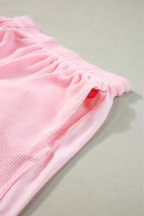 Light Pink Waffle Knit Oversize Tee and Shorts Set Short Sets JT's Designer Fashion
