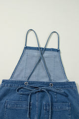 Dusk Blue Adjustable Tie Straps Cropped Wide Leg Denim Overalls Jumpsuits & Rompers JT's Designer Fashion