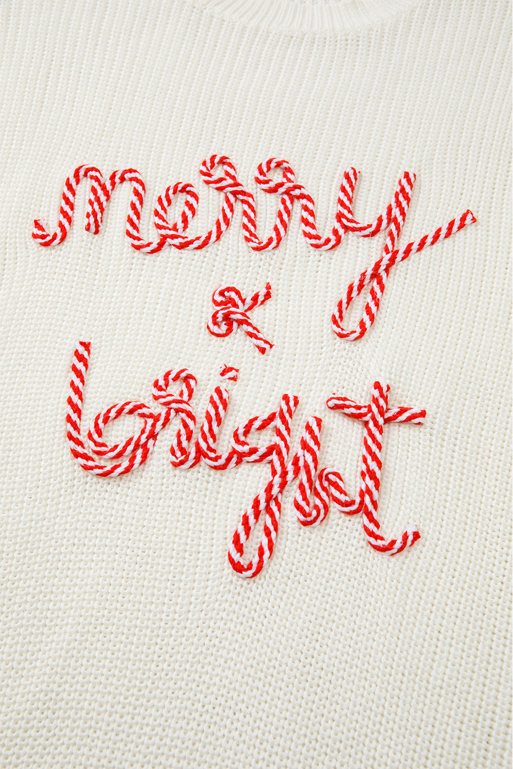 White Striped Merry Bright Letter Christmas Sweater Sweaters JT's Designer Fashion