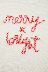White Striped Merry Bright Letter Christmas Sweater Sweaters JT's Designer Fashion