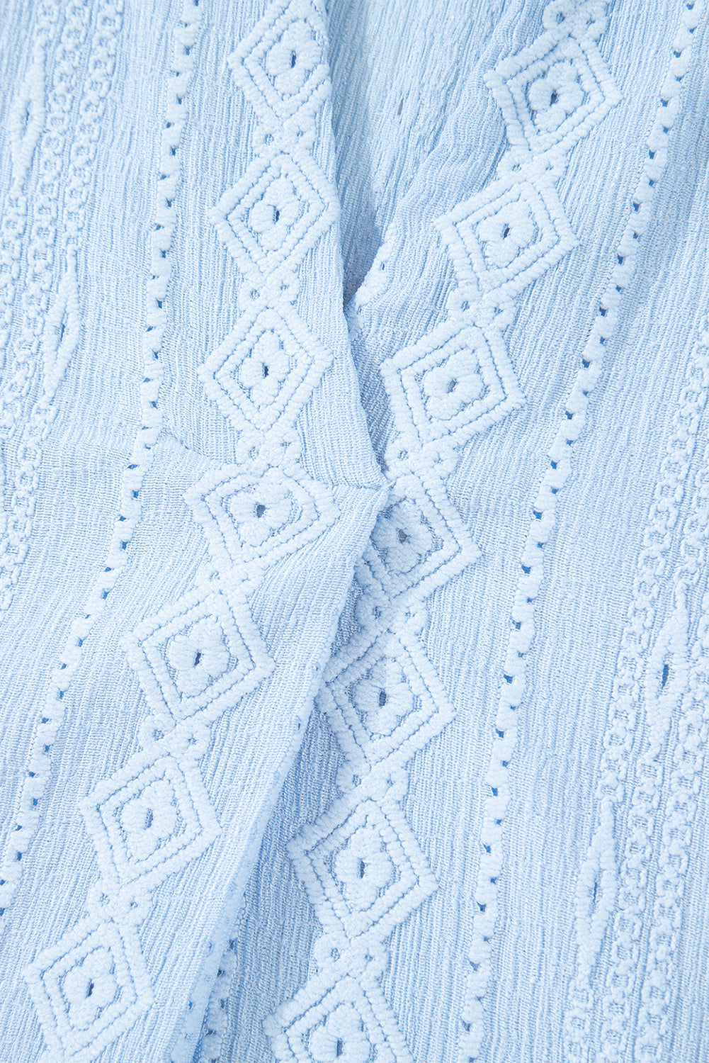 Beau Blue Jacquard Texture Flared Short Sleeve Notched Neck Mini Dress Mini Dresses JT's Designer Fashion