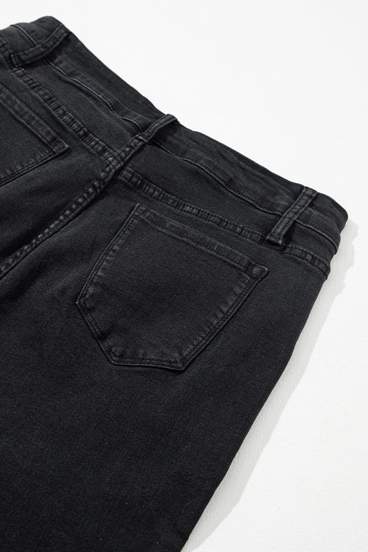 Black High Waist Button Front Flare Jeans Jeans JT's Designer Fashion