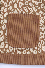 Brown Leopard Print Corduroy Long Sleeve Jacket Jackets JT's Designer Fashion