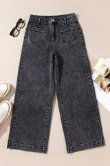 Black Chic Patch Pocket Straight Leg Loose Jeans Jeans JT's Designer Fashion