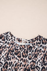 Brown Leopard Print Crew Neck Shift Short T Shirt Dress T Shirt Dresses JT's Designer Fashion
