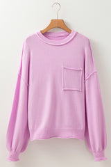 Pink Raw Edge Ribbed Detail Drop Shoulder Sweater Sweaters JT's Designer Fashion