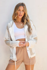 Beige Quilted Textured Patchwork Loose Fit Hooded Jacket Jackets JT's Designer Fashion