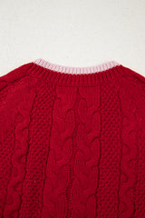 Racing Red Color Contrast Edge Cable Knit Buttoned Cardigan Cardigans JT's Designer Fashion