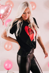 Black Love Heart Shaped Glitter Print T Shirt Graphic Tees JT's Designer Fashion