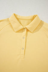 Yellow Cream Button Collar Drop Shoulder Pullover and Shorts 2pcs Outfit Short Sets JT's Designer Fashion