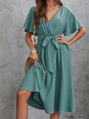 Surplice Flutter Sleeve Midi Dress Midi Dresses JT's Designer Fashion